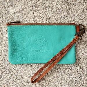Turquoise Italian Leather Wristlet Clutch